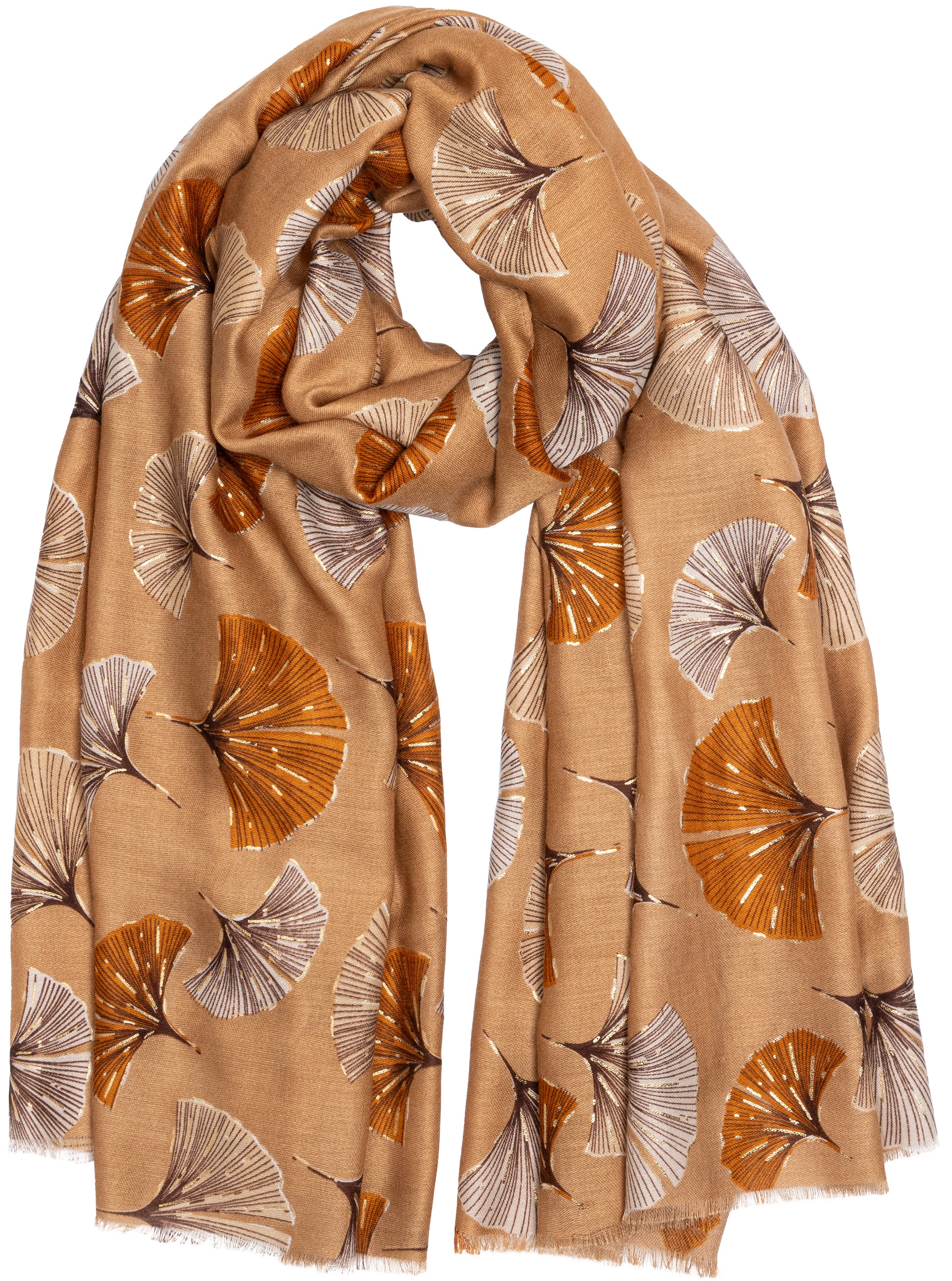 caspar-schal-no-516-damen-schal-mit-ginkgo-print-180-x-85-cm image 4