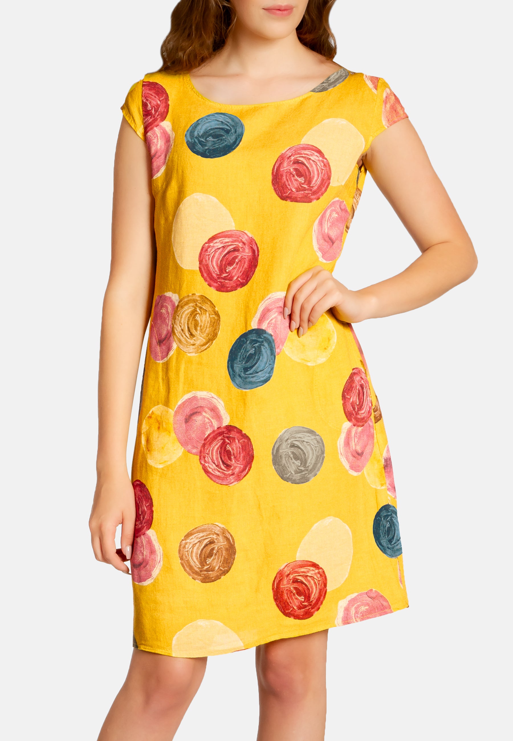 caspar-leinenkleid-no-033-sommerkleid-punkte-muster-knielang image 4