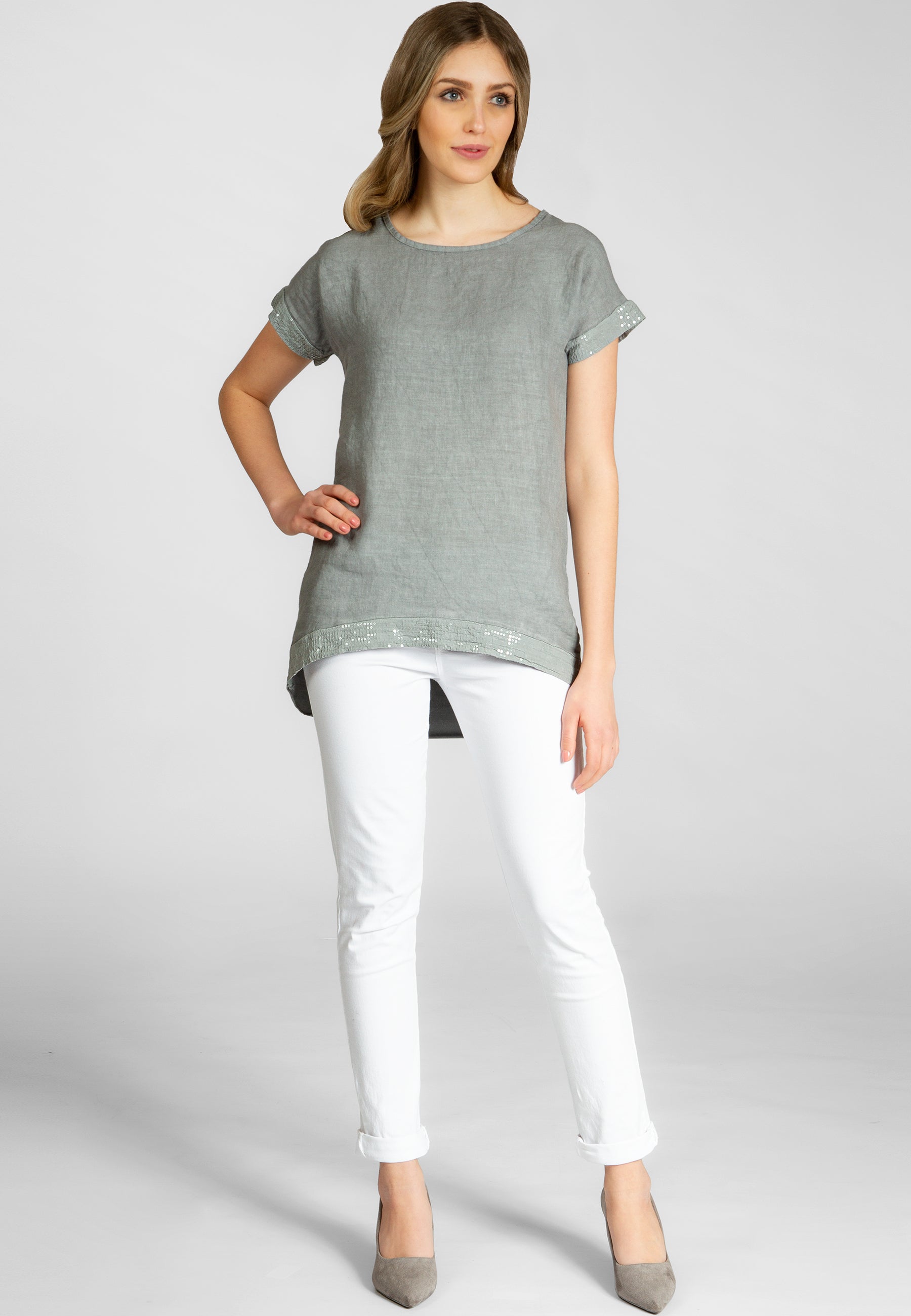 caspar-bluse-no-022-damen-shirtbluse-leinen-viskose-mit-pailletten image 7