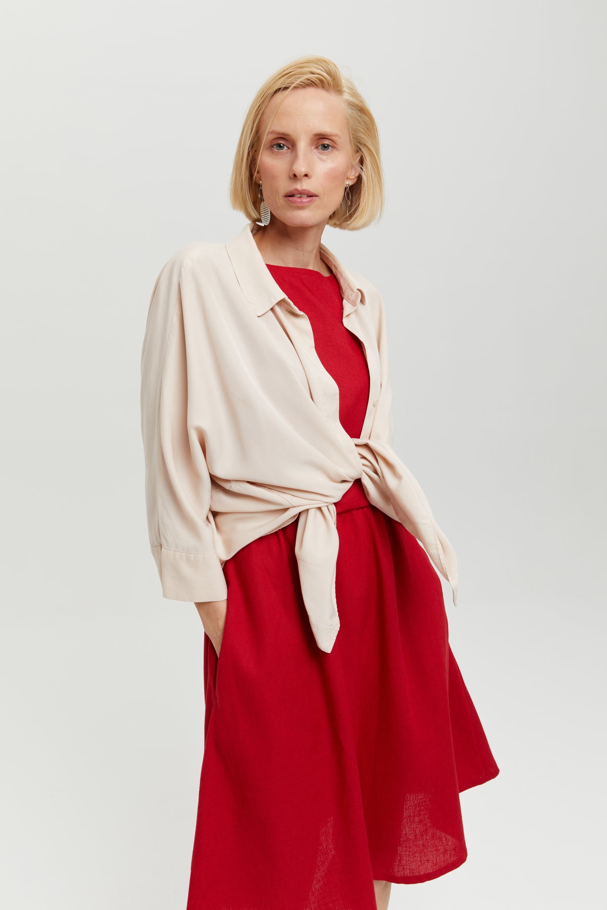 ayani-nane-leinen-kleid-mit-3-4-rmeln-in-rot image 8