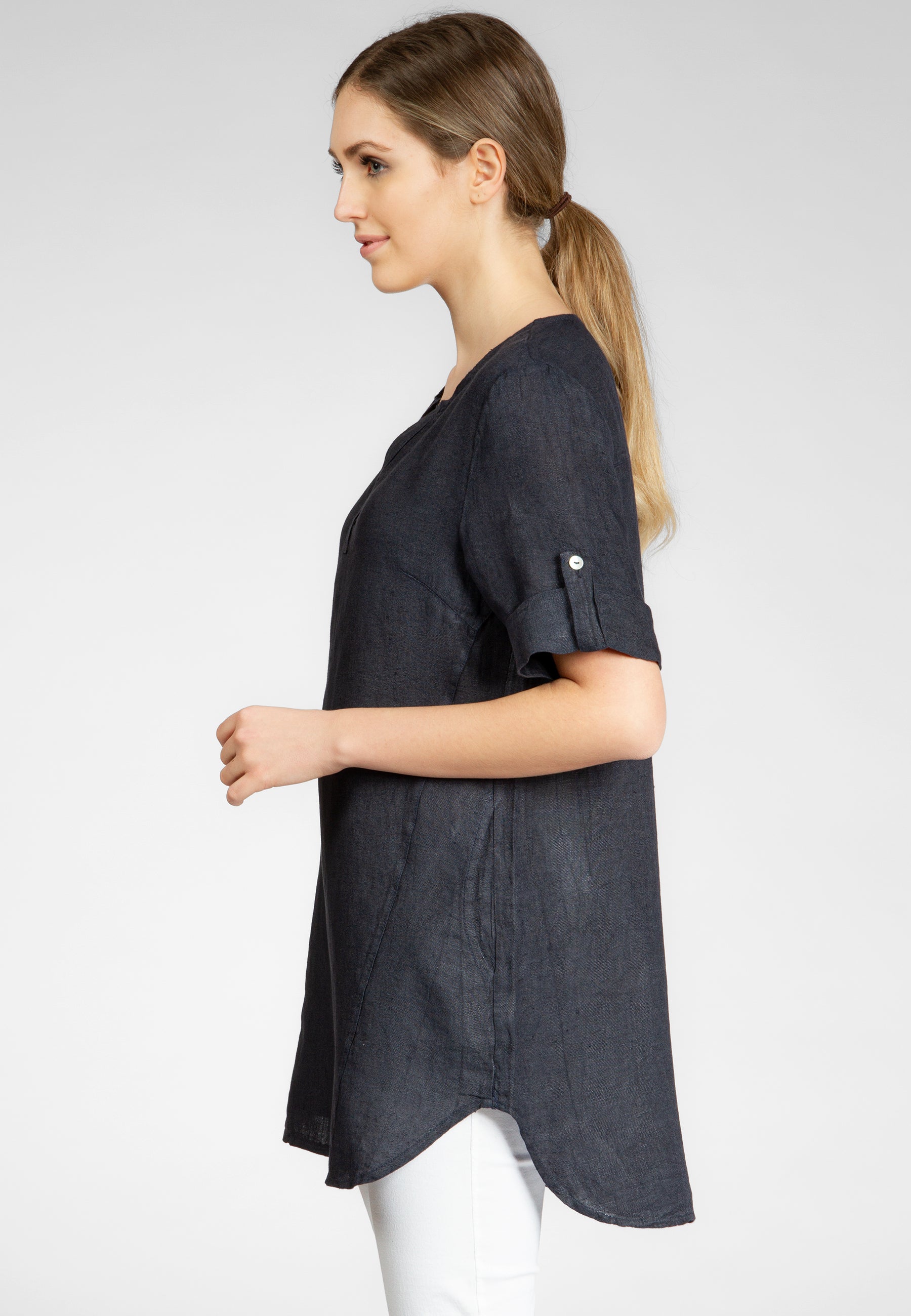 caspar-bluse-no-023-damen-longbluse-leinen-halbarm image 8