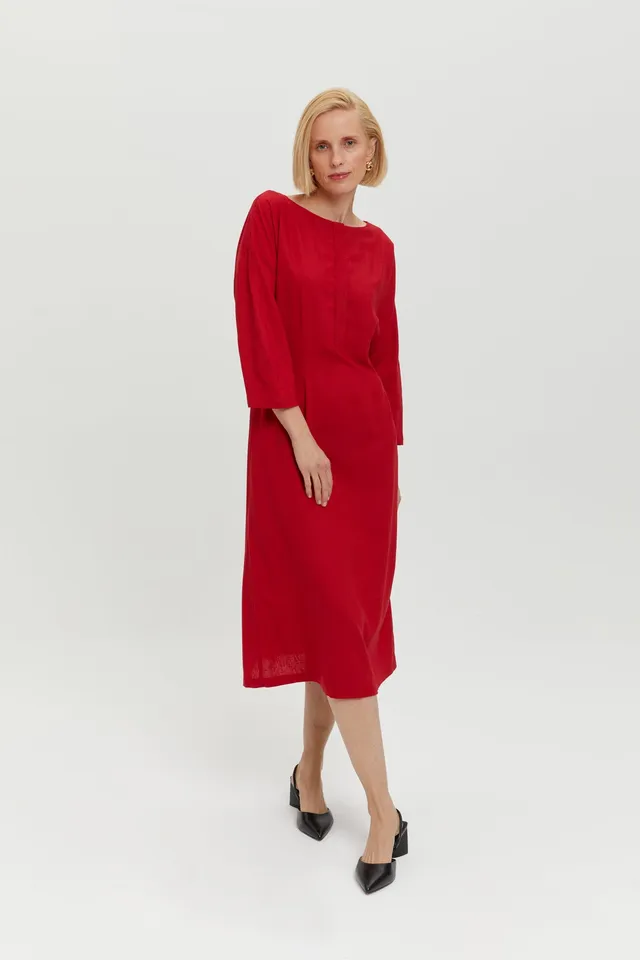 ayani-lusin-midi-leinenkleid-mit-knopfleiste-in-rot image 1