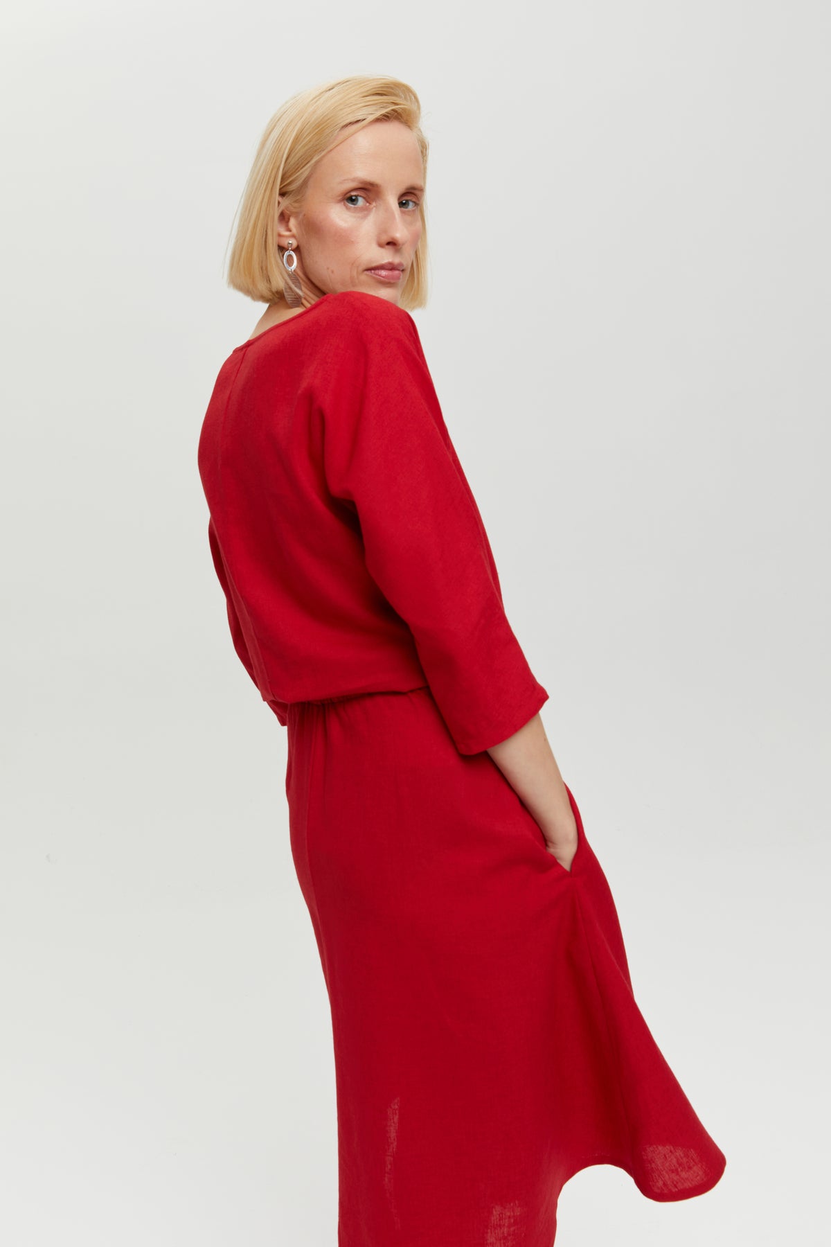 ayani-nane-leinen-kleid-mit-3-4-rmeln-in-rot image 7