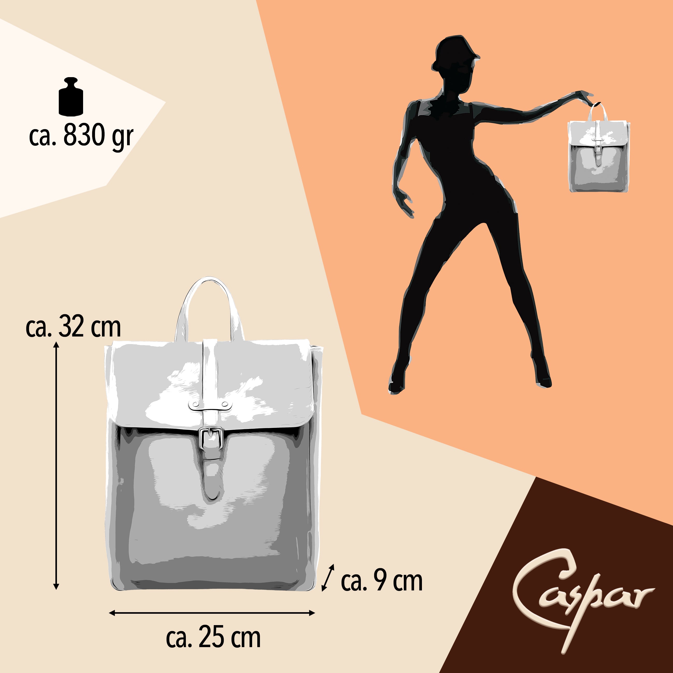 caspar-backpack-no-854-damen-cityrucksack-leder-32x25x9-cm image 5
