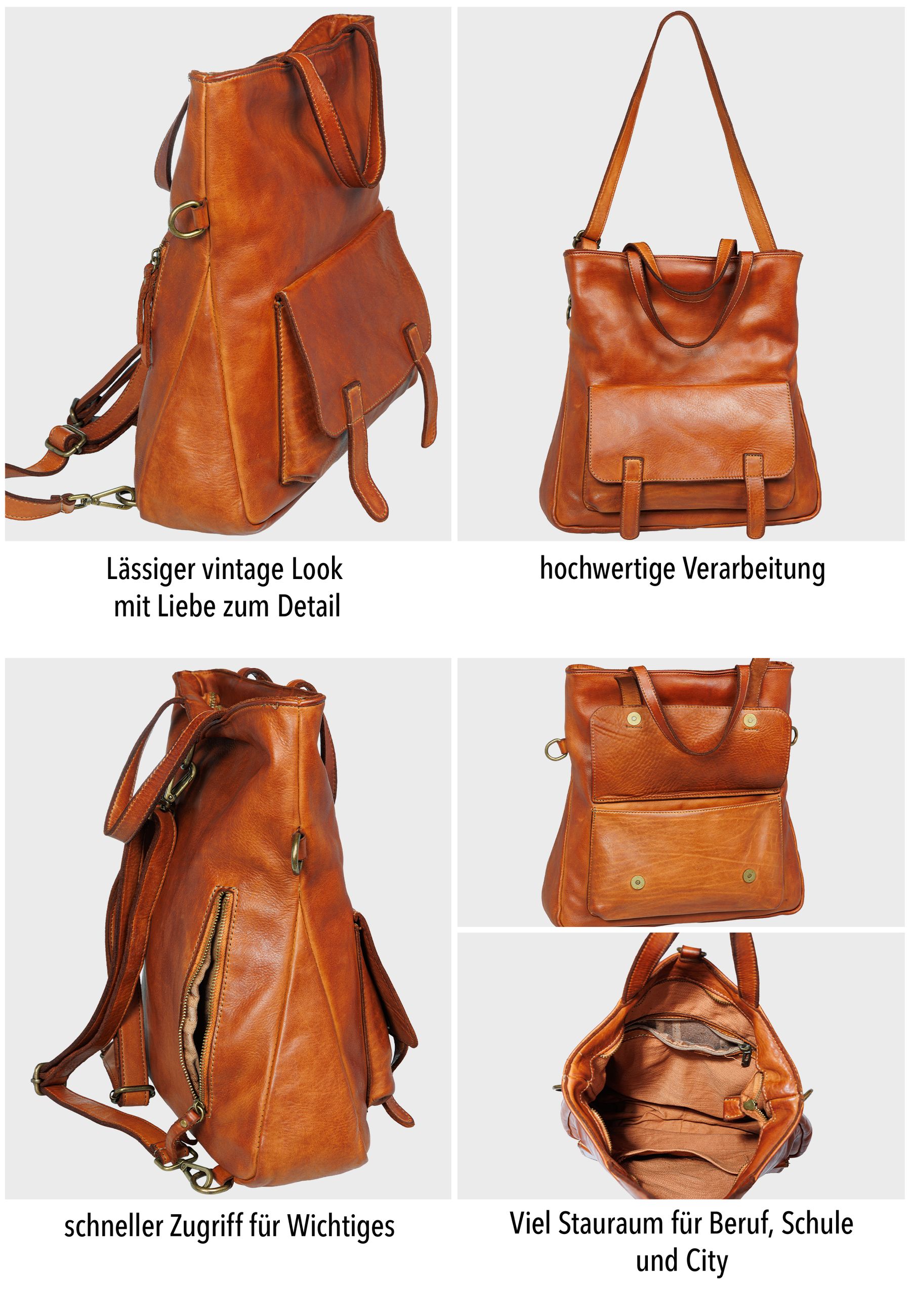 caspar-vintage-city-rucksack-no-820-2in1-lederrucksack-damen-made-in-italy image 5