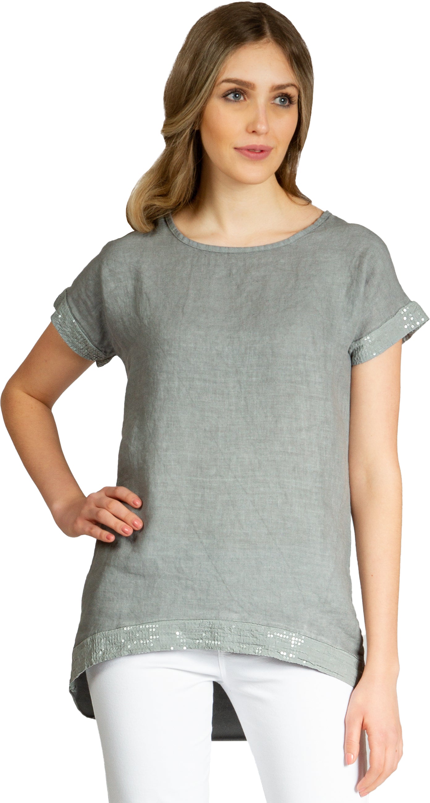 caspar-bluse-no-022-damen-shirtbluse-leinen-viskose-mit-pailletten image 6