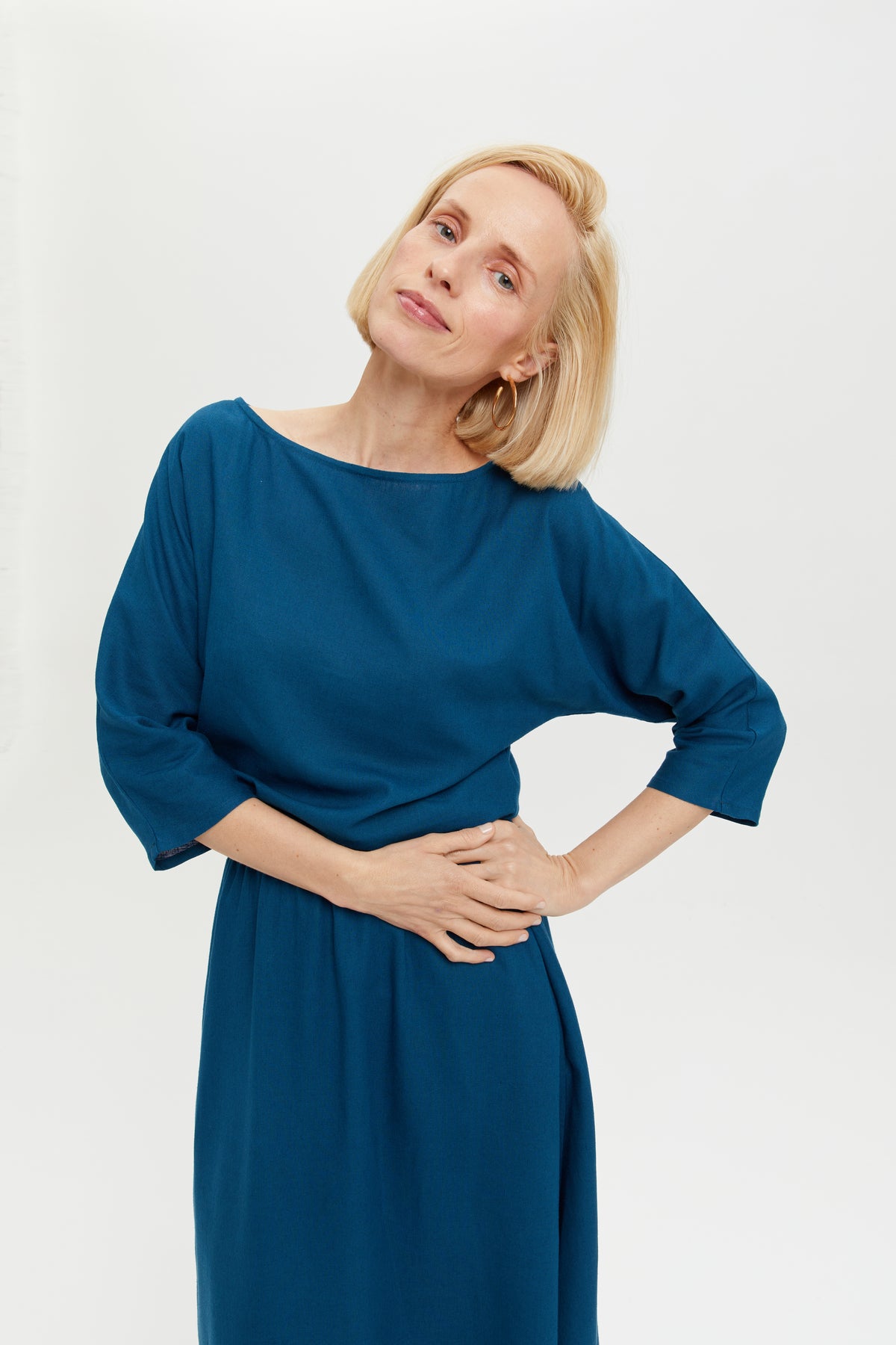 ayani-nane-leinenkleid-mit-3-4-rmeln-in-petrol-blue image 8